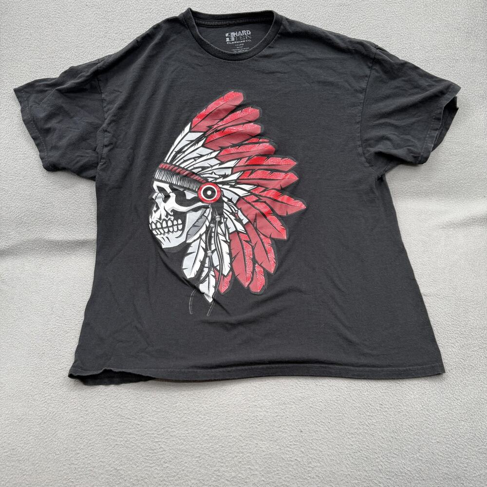 Hard Ten Shirt Mens 2XL Black Skull Tribal Headdress Graphic T-Shirt Tee Tagless